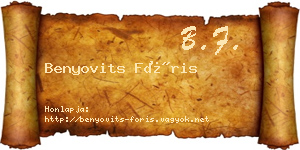 Benyovits Fóris névjegykártya